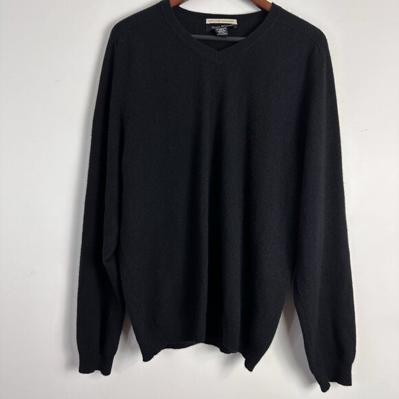 Glen Royal 100% Fine Cashmere Sweater Mens Large Black V Neck Pullover - Picture 1 of 6